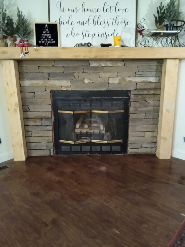 Cypress wood custom fireplace mantle