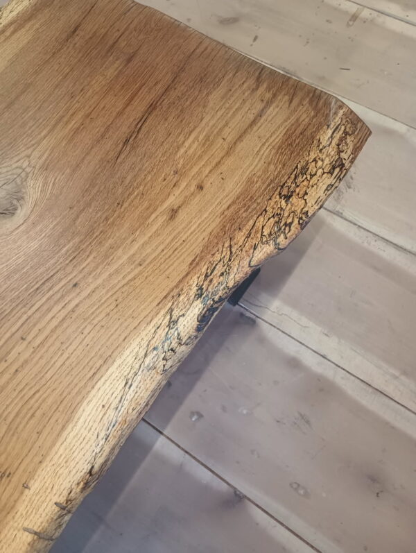 Live-edge white oak coffee table edge view