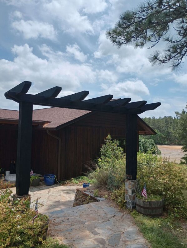 White oak arbor treated with Shou-sugi ban